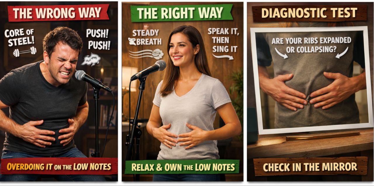 Vocal posture and support in low register